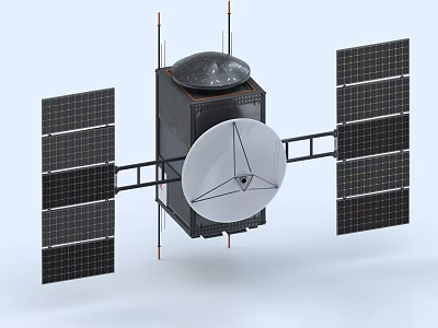 Communication Satellite With Solar Panels Dish Antenna Main Body And Antennas 3d model