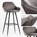 Modern Gray Leather Bar Stool With Stitching Details And Metal Legs Design