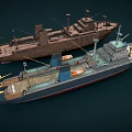 Modern Blue Cargo Ship And Rusty Brown Old Vessel With Deck Equipment Structures 3d model
