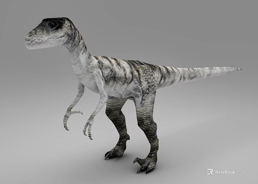 Detailed Striped Dinosaur Reptile Standing 3D Model With Gray Black White Skin 3d model 