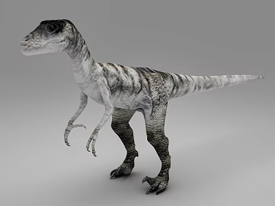 Detailed Striped Dinosaur Reptile Standing 3D Model With Gray Black White Skin 3d model