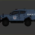 Blue SWAT Police Tactical Armored Vehicle With Red Blue Lights