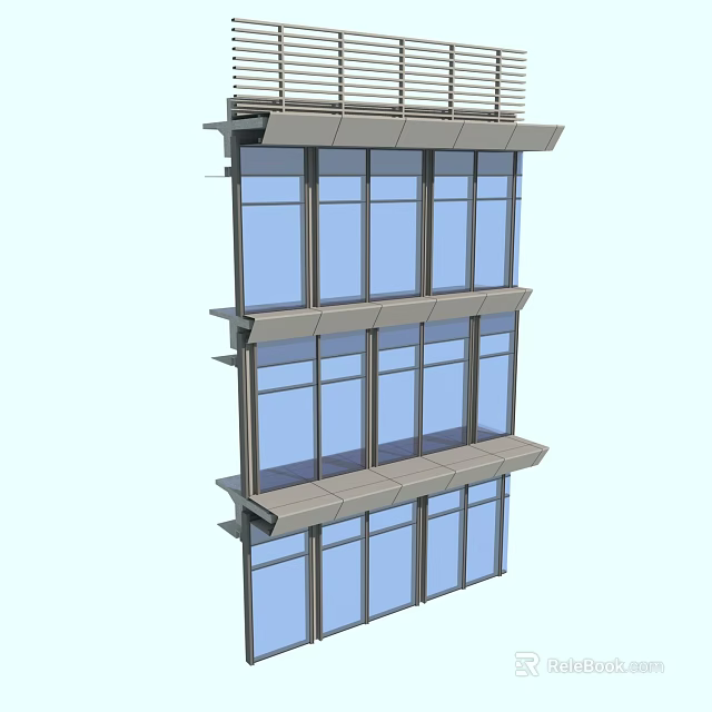 Modern Building Exterior Featuring Multi Layer Glass Windows And Horizontal Balconies 3d model 