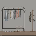 Black Metal Clothes Rack Hanging Colored Clothes with Shoes Storage Boxes and Wooden Coat Rack