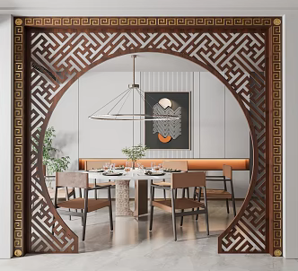 New Chinese Dining Table and Chair Combination Arch 3d model