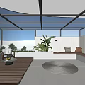 Modern Villa Balcony Design With Glass Roof Green Plants White Walls And Wooden Flooring