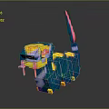Pixel Style Game Character With Blue Yellow Pink Reptilian Cat Body Open Mouth Sharp Teeth
