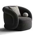 Stylish Single Seater Sofa With Beige Fabric Geometric Cushion And Black Decorative Ball