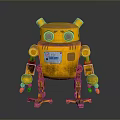 Yellow Vintage Robot With Large Round Eyes Metallic Body And Mechanical Limbs On Reflective Surface