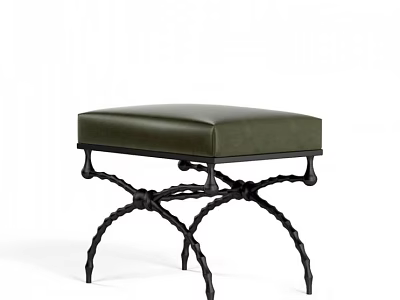 Stylish Sofa Stool With Green Leather Seat And Black Twisted Metal Legs 3d model