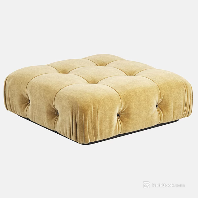 Beige Velvet Tufted Ottoman With Modern Square Design And Soft Cushion 3d model 