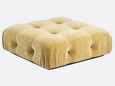 Beige Velvet Tufted Ottoman With Modern Square Design And Soft Cushion 3d model