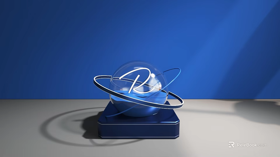 Modern Decorative Ornament Set With Transparent Sphere Metal Rings And Blue Base On Blue Background 3d model 