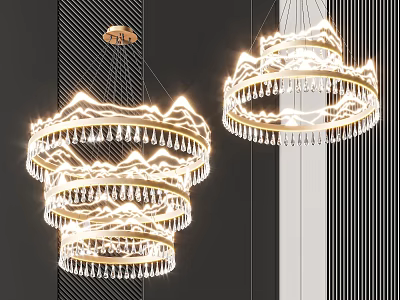 Illuminated Multi Tiered Crystal Chandeliers With Gold Frame And Crystal Pendants For Modern Interior 3d model