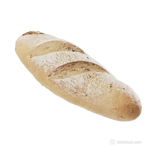 Freshly Baked Artisanal Long Loaf Bread With Flour Dusted Surface Scored Lines And Golden Crust 3d model 