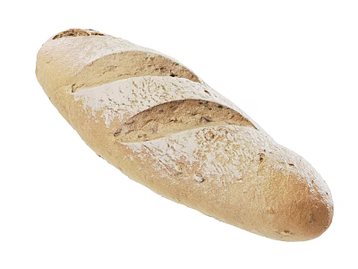 Freshly Baked Artisanal Long Loaf Bread With Flour Dusted Surface Scored Lines And Golden Crust 3d model