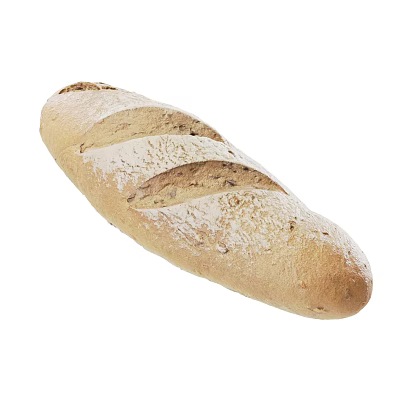 Freshly Baked Artisanal Long Loaf Bread With Flour Dusted Surface Scored Lines And Golden Crust 3d model