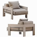 Simple Design Leisure Chair With Wooden Frame And Beige Cushion Pillow