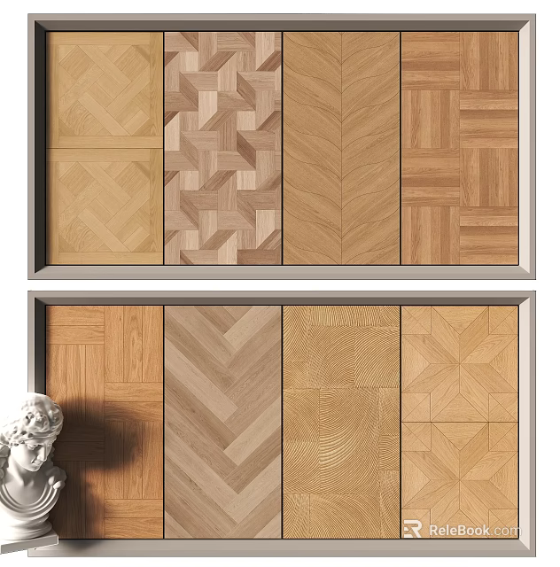 Stylish Wooden Flooring with Various Herringbone Parquet and Geometric Patterns for Interior Design 3d model 