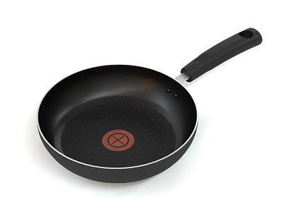 Black Non Stick Frying Pan With Red Logo And Comfortable Handle 3d model