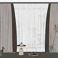 Modern Gray And White Sheer Curtains For Living Room Window With Decorative Plants