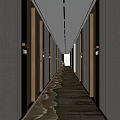 Modern Hotel Corridor Design With Recessed Lighting Room Number Plates And Textured Walls