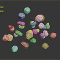 Floating Natural Stone Materials with Various Sizes Shapes Rough Surface Dark Background