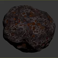 Dark Colored Natural Stone With Red Glowing Spots And Intricate Surface Texture