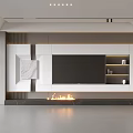 Modern TV Stand Design With White Structure Fireplace And Storage Shelves 3d model