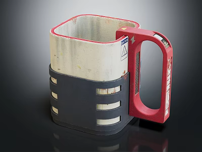 Square Cup Featuring Red Rim Handle White Black Color And White Stripes On Black Section 3d model