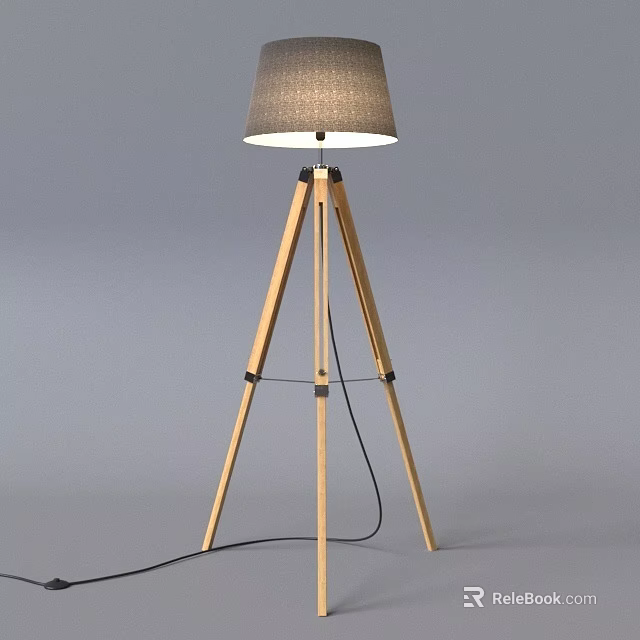 Modern Floor Lamp With Wooden Tripod Base And Fabric Shade For Living Room Decor 3d model 