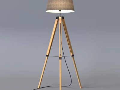 Modern Floor Lamp With Wooden Tripod Base And Fabric Shade For Living Room Decor 3d model
