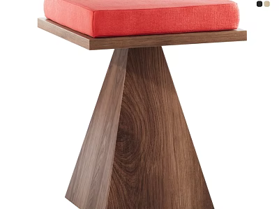 Modern Minimalist Solid Walnut Wood Single Chair With Comfortable Bright Red Fabric Padded Seat 3d model