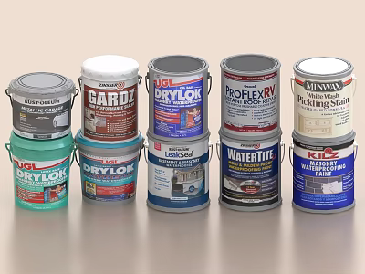 Assorted Paint Cans Of Various Brands And Types 3d model