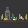 Miniature Amusement Park Architecture Featuring Ferris Wheel Colorful Tent And Green Yellow Trees