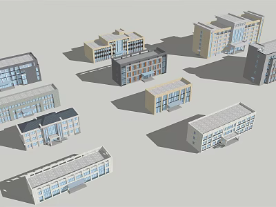 Various Modern Office Buildings With Different Architectural Designs And Exterior Features 3d model