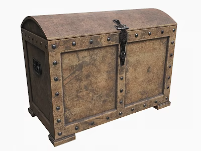 Vintage Wooden Trunk Ornament Display Set With Rivet Details And Metal Lock 3d model