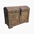 Vintage Wooden Trunk Ornament Display Set With Rivet Details And Metal Lock