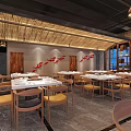 Modern Hotpot Restaurant Interior With Open Dining Area Bamboo Decor And Lantern Lighting