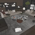 Modern Living Room Sofa And Coffee Table Set With Round Tables Area Rug And Bookshelf