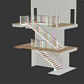 Multi Level Wooden Staircase With White Railings And Floating Platforms 3d model