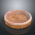 Round Woven Household Mat With Wooden Pattern Edge And Decorative Studs