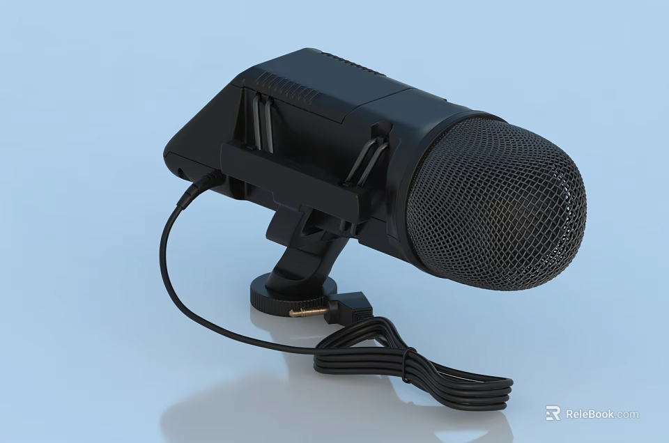 High Performance Black Headphones and Speakers With Stand Cable and Microphone 3d model 