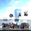 Elegant Photo Check-in Spot With Mirror Columns Purple Flowers And Water View