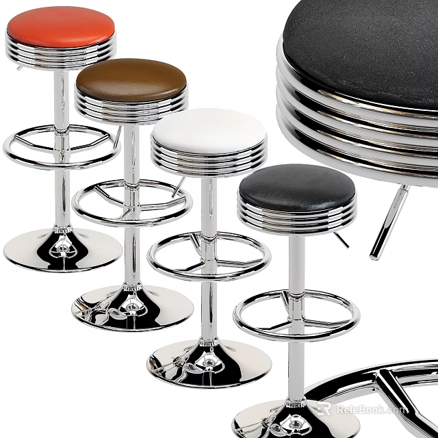 Modern Bar Stools With Leather Seats In Brown White Black And Chrome Bases 3d model 