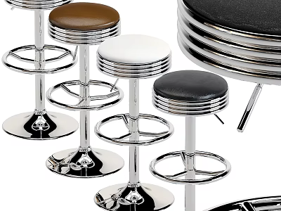 Modern Bar Stools With Leather Seats In Brown White Black And Chrome Bases 3d model
