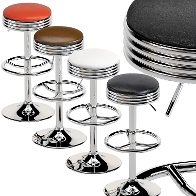 Modern Bar Stools With Leather Seats In Brown White Black And Chrome Bases 3d model