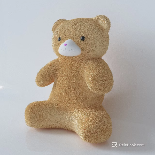 Cute Plush Teddy Bear Doll in Sitting Position with Pink Nose and Black Eyes 3d model 