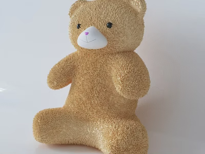 Cute Plush Teddy Bear Doll in Sitting Position with Pink Nose and Black Eyes 3d model