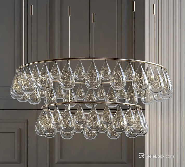 Modern Double Layer Chandelier With Teardrop Shaped Glass And Metal Frame 3d model 